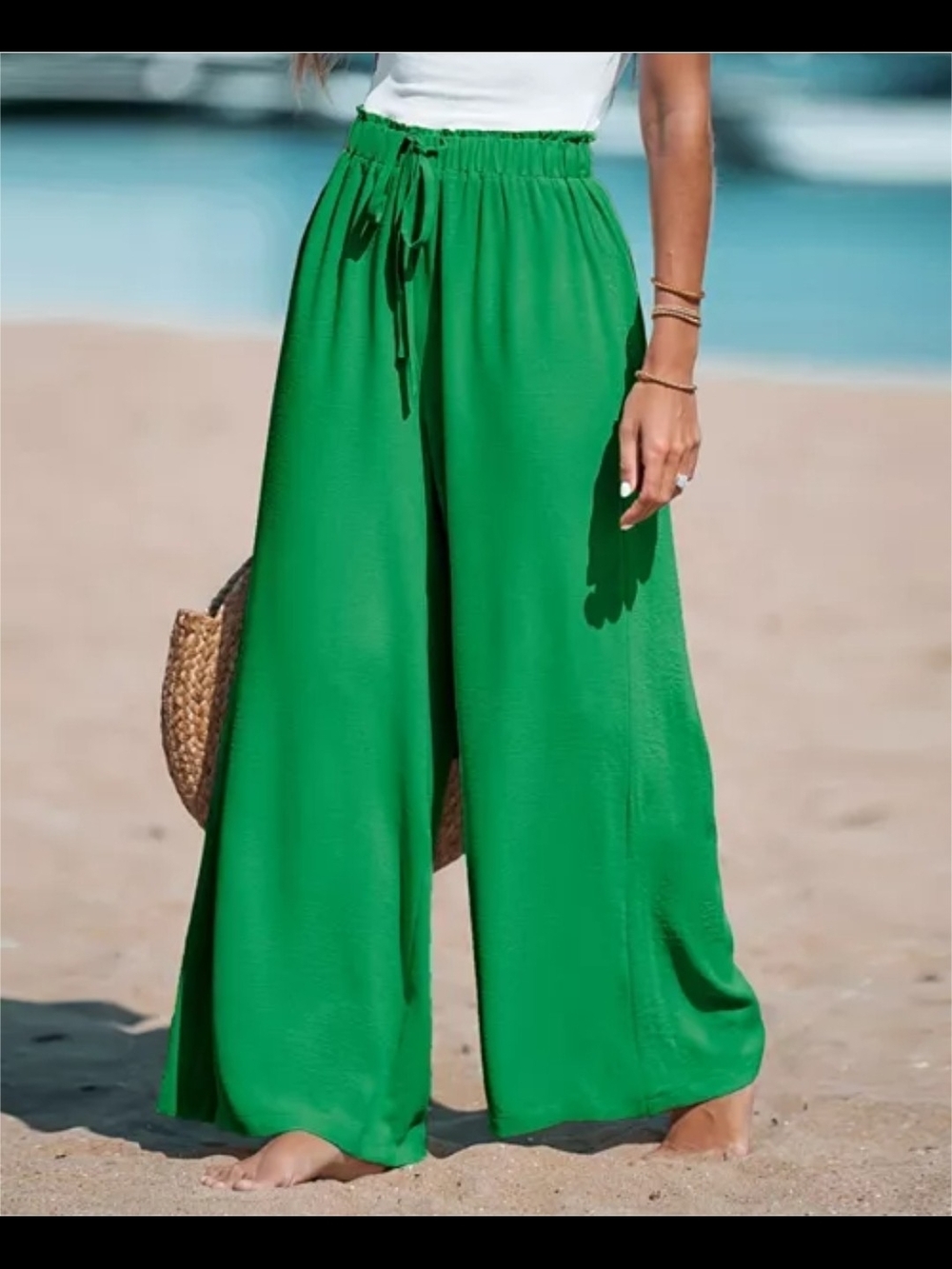 Cupshe Emerald Green Wide-Leg Drawstring Pants